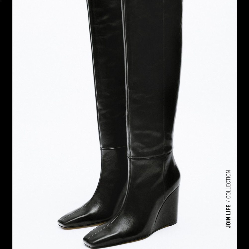 Leather over the knee boot by Zara